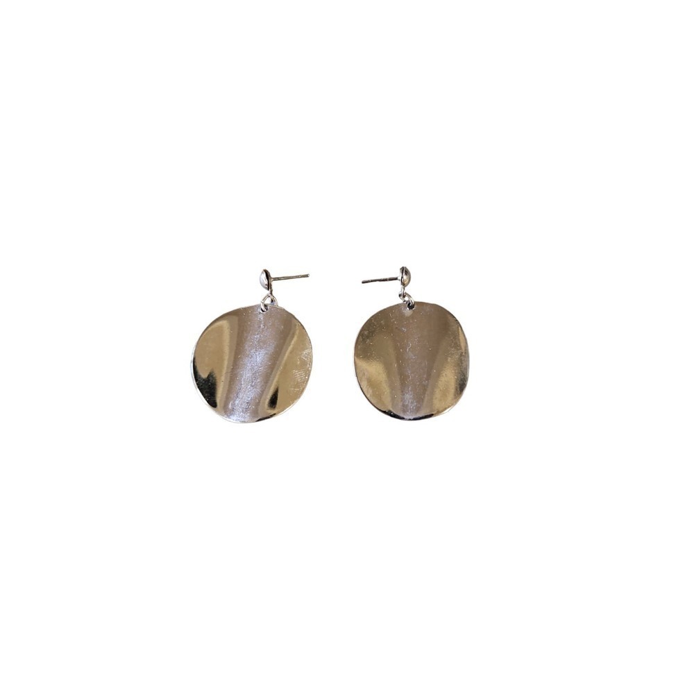 Metal Disc Silver Color Earrings‎ - Picture 2 of 5